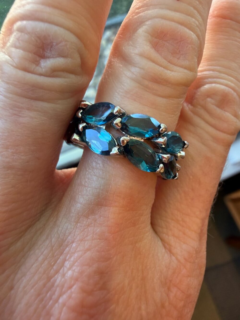 Colleen Lopez 925 Silver Marquise Cut London Blue Topaz Double Row Eternity Ring